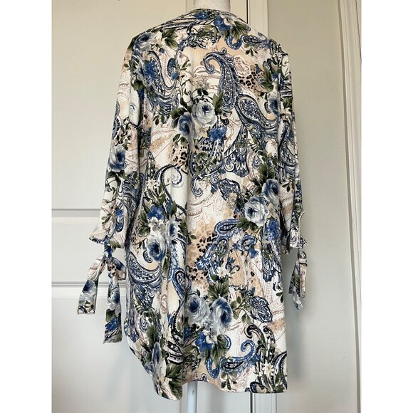 Vtg Inner Beauty Womens Floral Paisley Print Top Tie Sleeves Size 2X Boho Tunic - Picture 2 of 7